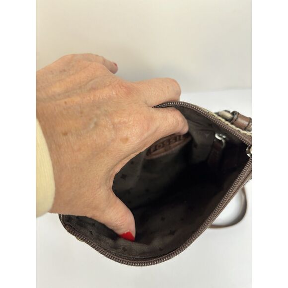 Fossil Snake Print Embossed Brown Leather Crossbody Bag Purse Adjustable Stylish - Picture 8 of 10